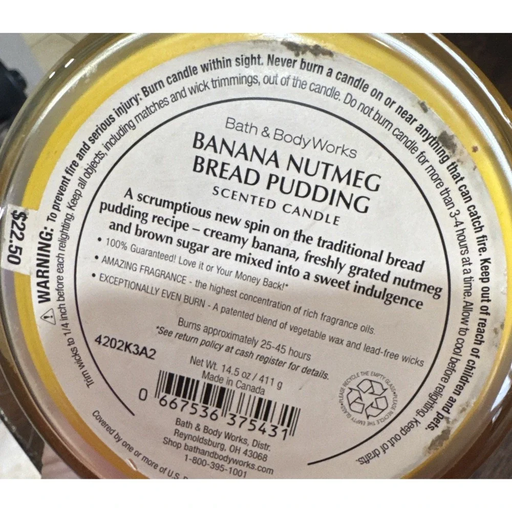 Bath & Body Works Banana Nutmeg Bread Pudding 3-Wick Candle Rare 14.5oz No Lid